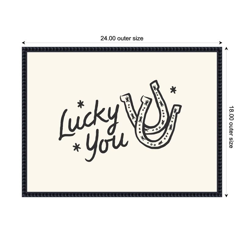 Kate and Laurel Lucky You Horseshoe Hand Drawn by Lucky Guava Framed Canvas Wall Art Print