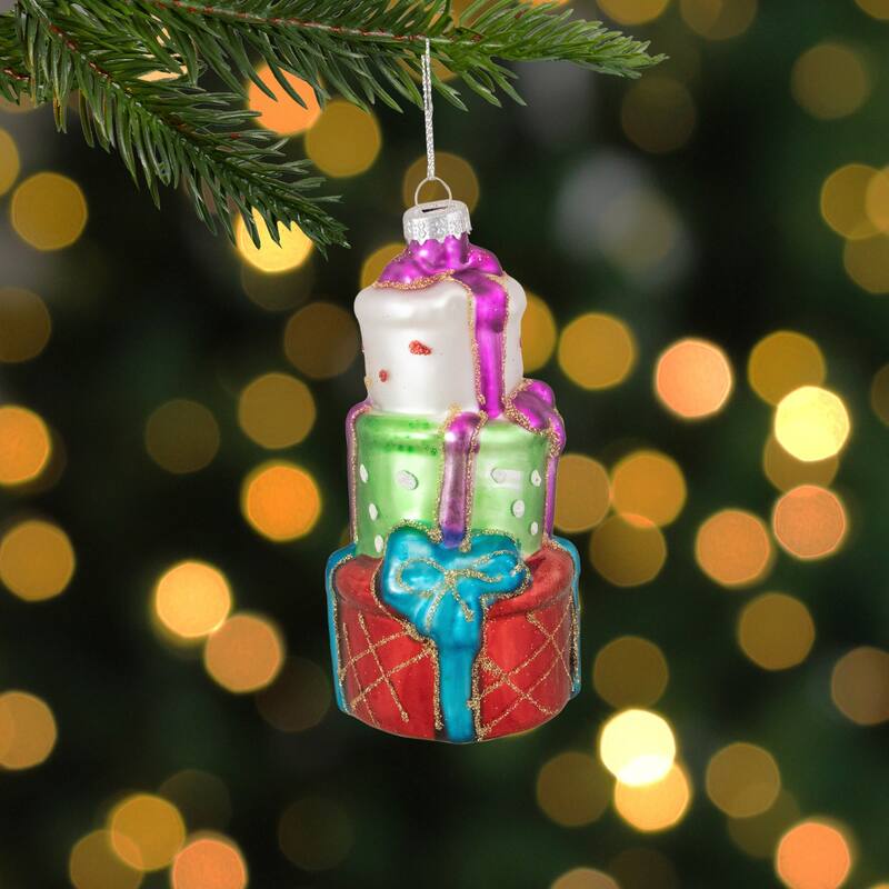 4.5" Multi-Color Stacked Presents Glass Christmas Ornament