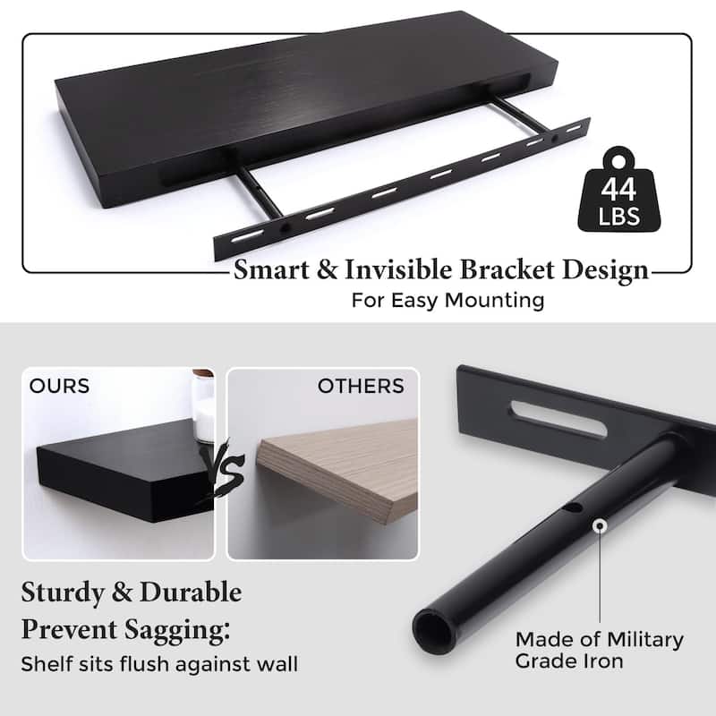 Floating Shelves, 8 Inch Deep Modern Solid Wood Wall Shelves