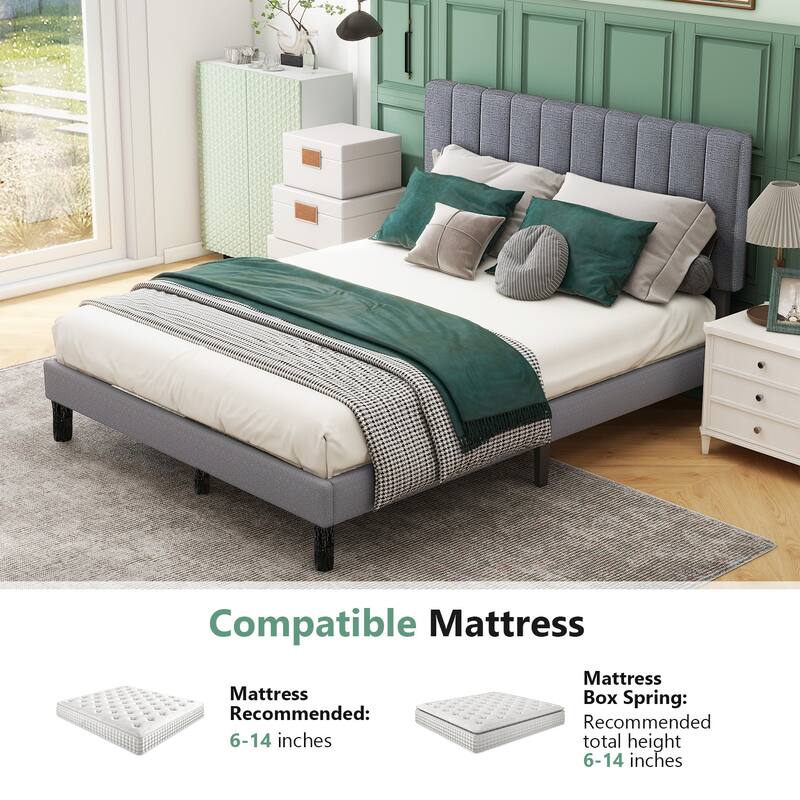 Twin Bed Frame Upholstered Platform with Headboard and Strong Wooden Slats,No Box Spring Needed, Easy Assembly