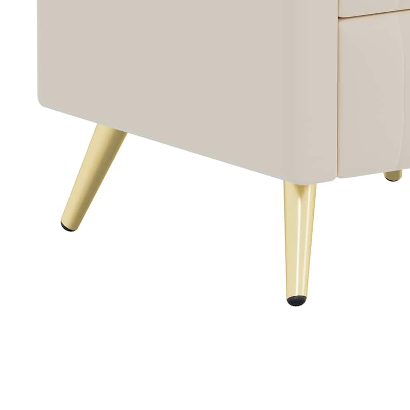 Velvet Nightstand with Storage, Round /Square Bedside Table with 3 Drawers, Metal Handles,Marbling Stickers Top