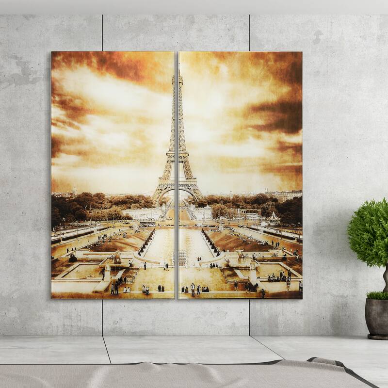 Eiffel Tower AB Frameless Free Floating Tempered Glass Panel Graphic Wall Art Set of 2