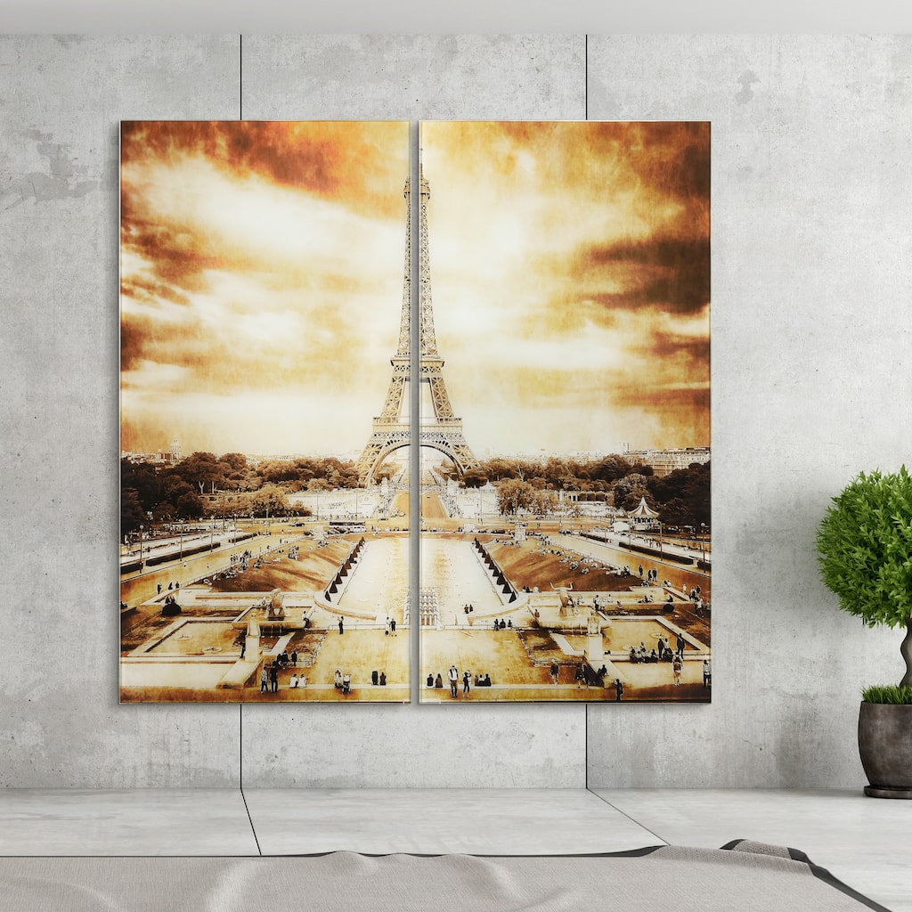 Eiffel Tower AB Frameless Free Floating Tempered Glass Panel Graphic Wall Art Set of 2