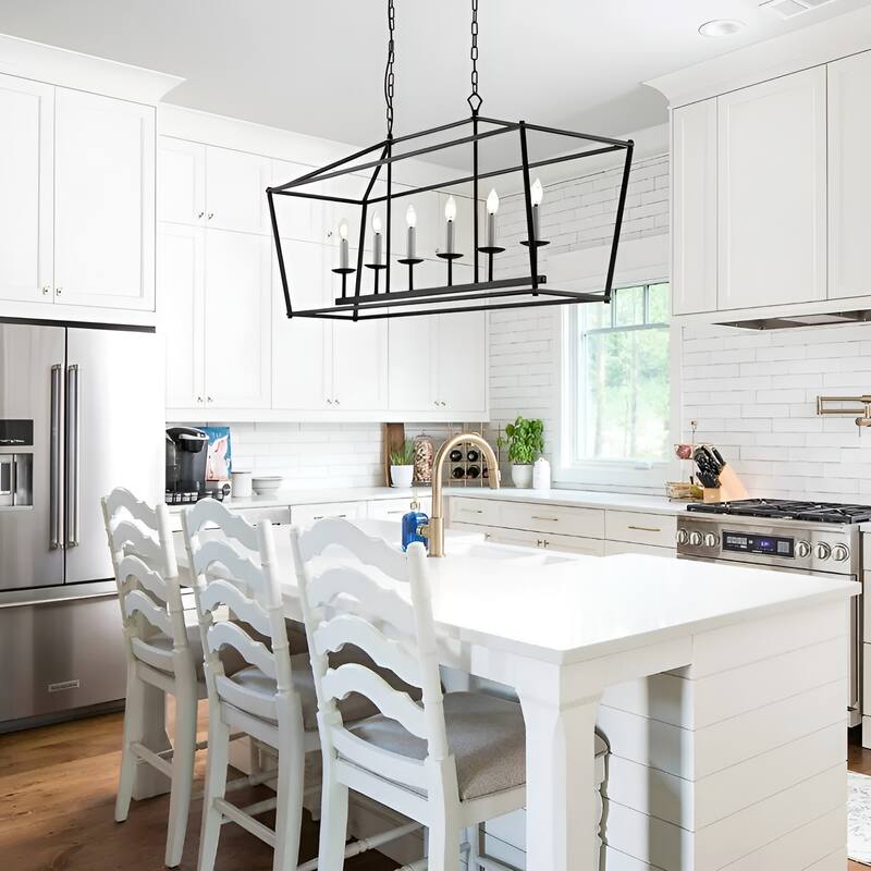 6 Light Kitchen Island Pendant Light Large Linear Lantern Chandelier