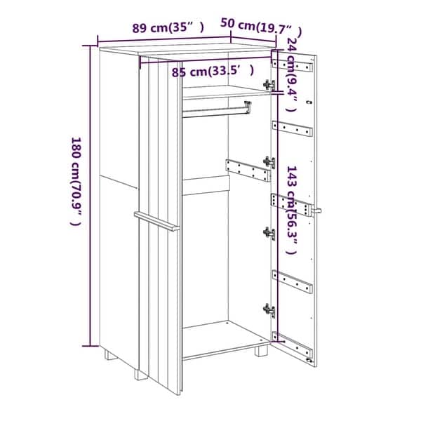 vidaXL Wardrobe Armoire Closet Storage Organizer Rack HAMAR Solid Wood Pine - 35"x19.7"x70.9"