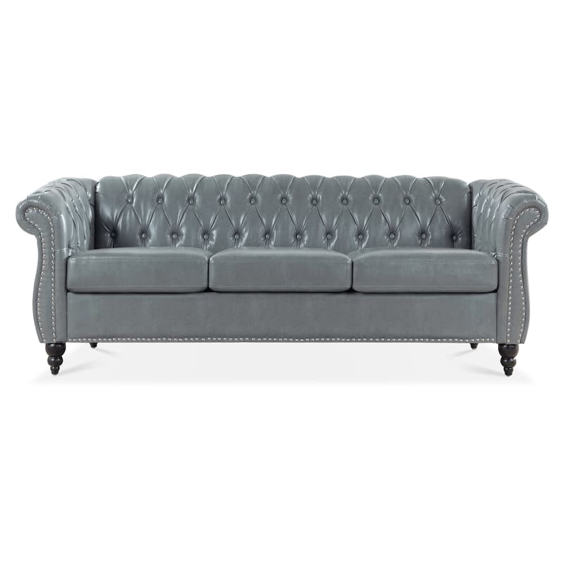 84.65" Rolled Arm Chesterfield 3 Seater Sofa for Living Room