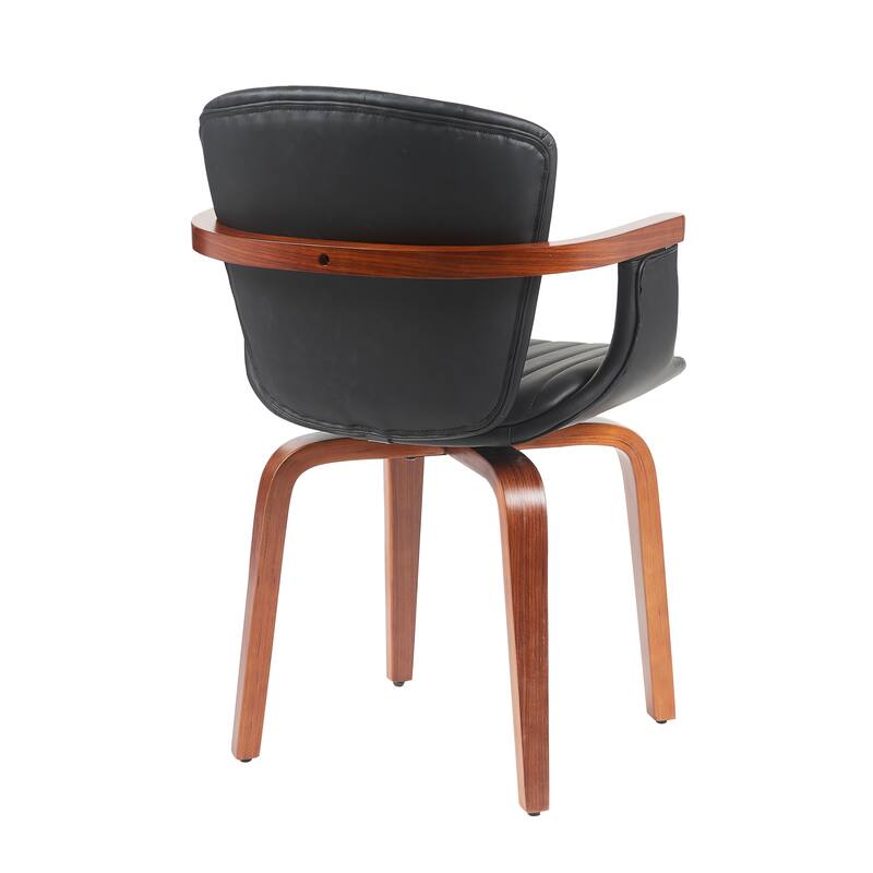 Mid-Century Modern Bentwood Swivel Dining Chairs (Set of 2) - Heat-Pressed PU Leather Accent Chairs in Black