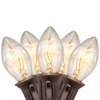 25 Count Clear C7 Christmas Lights, 24ft Brown Wire