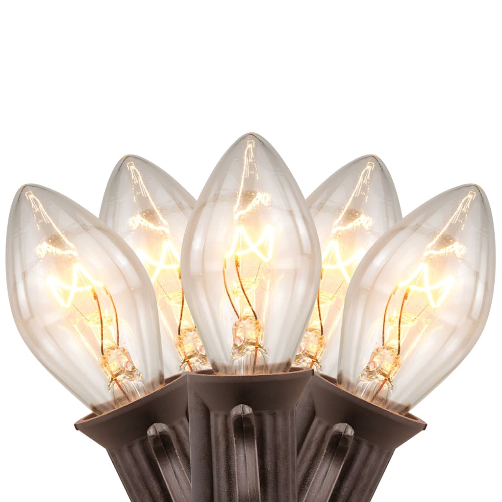 C7 Christmas String Lights - Clear - 24' Brown Wire - 25ct