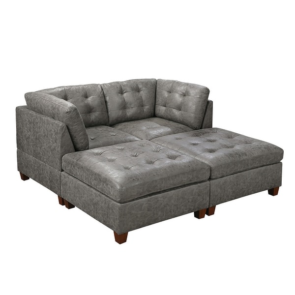 4 Piece Leatherette Modular Corner Sofa and Ottoman Set Bed Bath