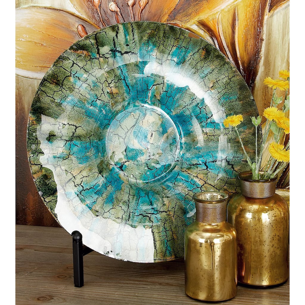 Green Glass Handmade Mosaic Inspired Geometric Charger with Stand