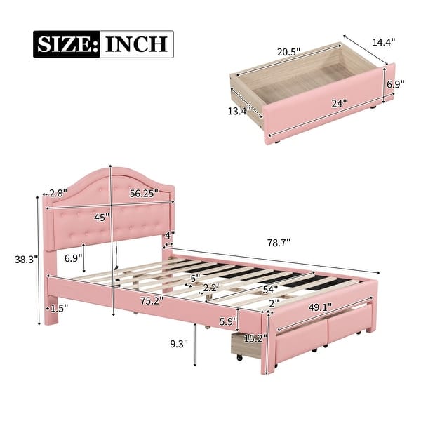 dimension image slide 4 of 6, Upholstered platform bed