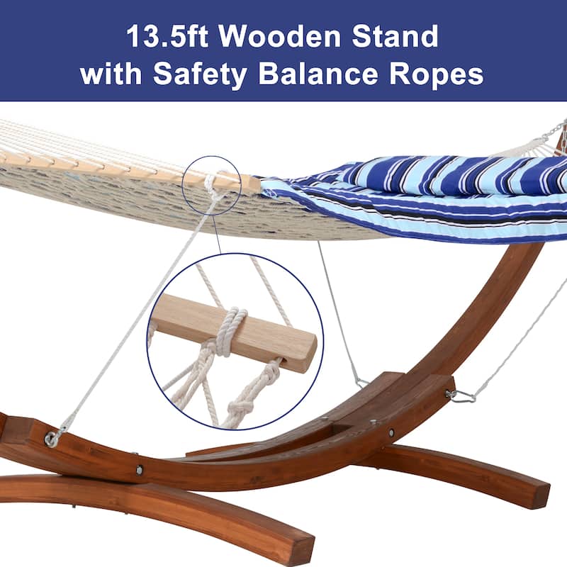 Rope Hammock with 13.5ft Wooden Stand and Removable Pad
