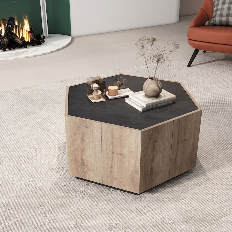 Hexagonal Rural Style Garden Retro Living Room Coffee Table with 2 drawers