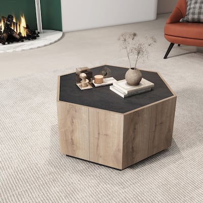 Hexagonal Rural Style Garden Retro Living Room Coffee Table with 2 drawers