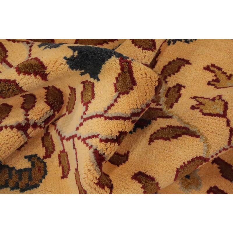 Hand Knotted Oriental 100% Wool Carpet Traditional All-Over Yellow & Gold Ziegler Area Rug - 9' 11'' X 8' 2''