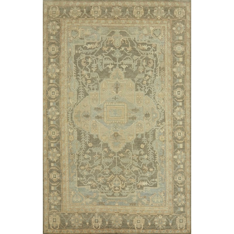 Vegetable Dye Wool Oushak Turkish Large Rug, Floral Geometric Carpet - 14' 3'' X 10' 0''