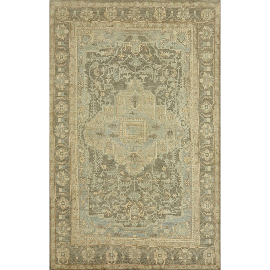Vegetable Dye Wool Oushak Turkish Large Rug, Floral Geometric Carpet - 14' 3'' X 10' 0''