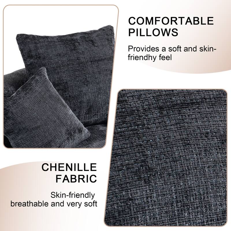 Chenille Upholstered Durable Comfort Lounger High Back Bean Bag Lazy Sofa With Three Pillows