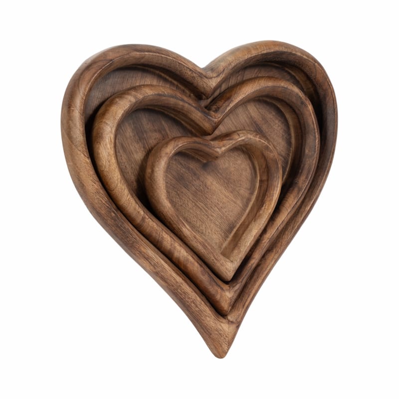 Sagebrook Home Mango Wood Heart Trays - Perfect For Entertaining & Decor - 14" x 14" x 2"