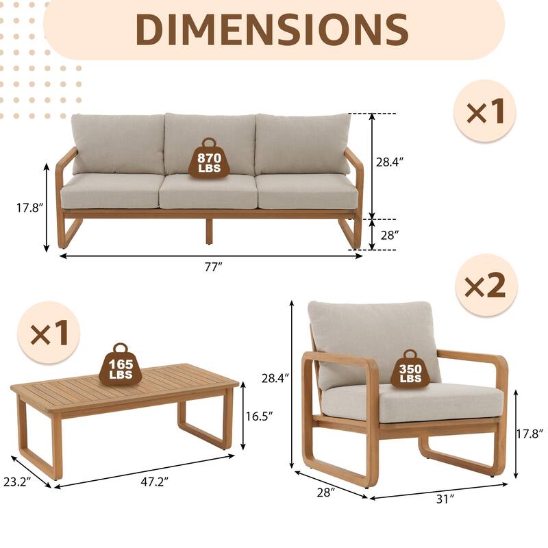 4-Piece Outdoor Conversation Set with Coffee Table in Acacia Wood