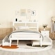 preview thumbnail 3 of 15, Queen Size Bed Frame w/ Rattan Headboard & Sockets Wooden Platform Bedframe w/ Trundle & Storage Drawers, Noise-Free-White