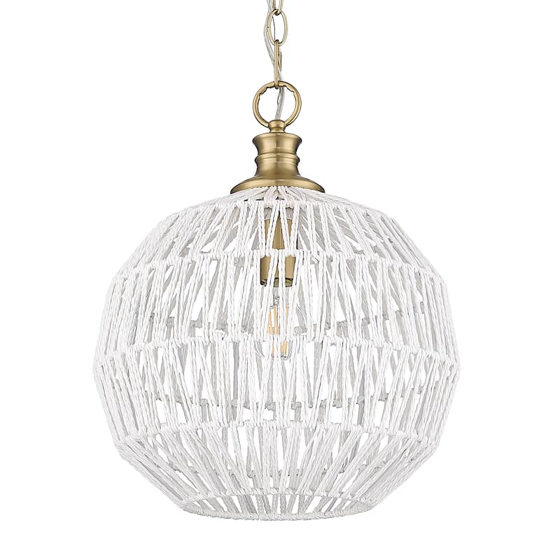 Florence 14" Wide 1-Light Medium Pendant with Rope Shade - Brushed Champagne Bronze with White Raphia Rope