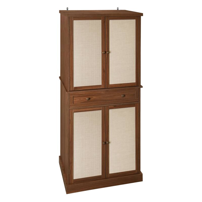 GDFStudio - TallRattan Modern Storage Cabinet with 4 Doors, 1 Drawer, and Adjustable Shelves