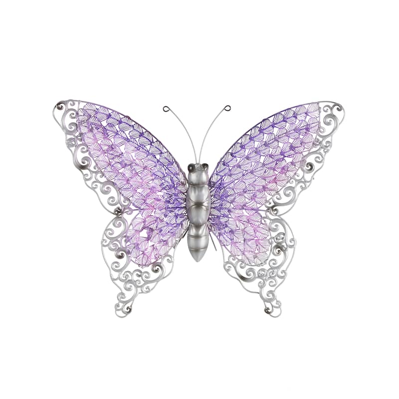 Iron Metal Eclectic Butterfly Wall Decor in Blue, Purple, or Green (16" H X 21" W)