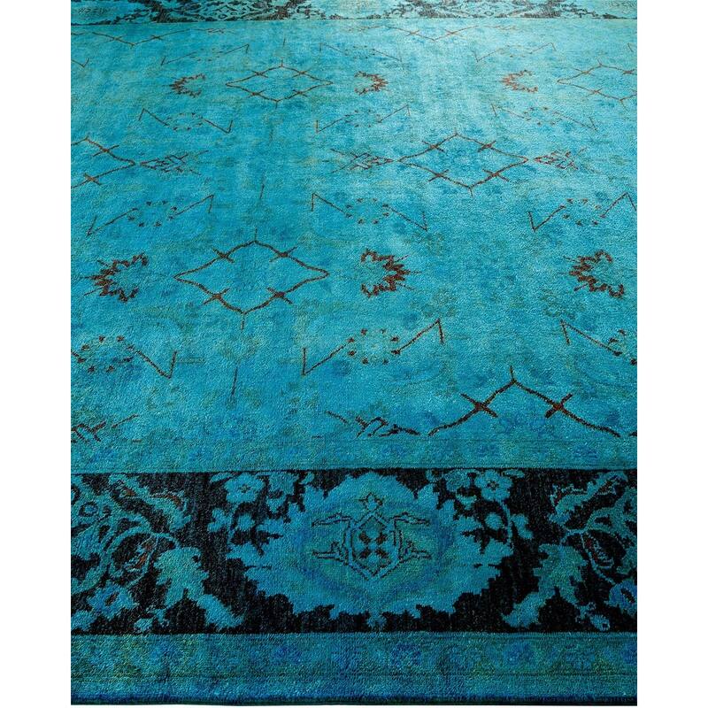 Overton Hand Knotted Wool Vintage Inspired Modern Contemporary Overdyed Blue Area Rug - 8' 3" x 10' 3"