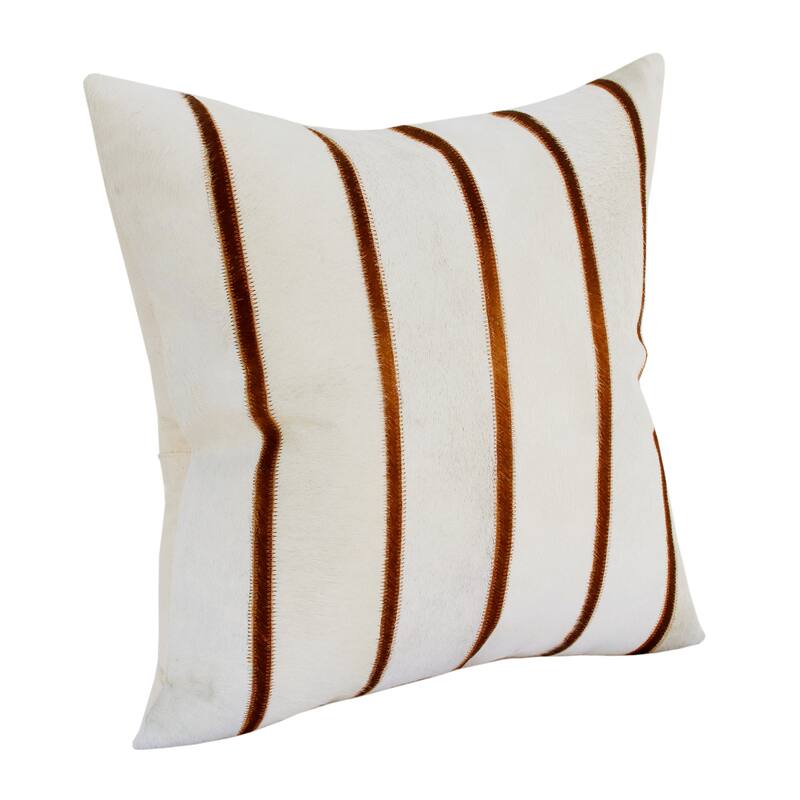 Vertical Striped Faux Leather Square Throw Pillow - 18" - White and Brown