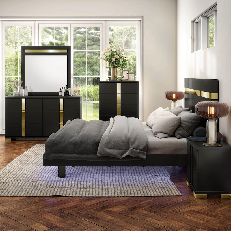 Furniture of America Halifax Modern 6-Piece Wood Platform Bedroom Set with Underbed LED