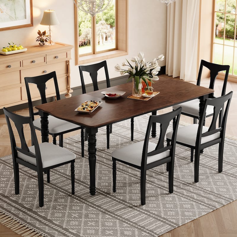 7 -Piece Kitchen Table Set with Extendable Rectangle Dining Table and 6 Upholstered Dining Room Chairs