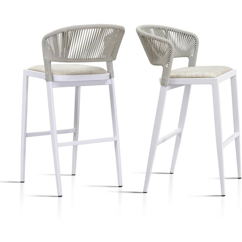 PURPLE LEAF Bar Stool Set of 2 Outdoor Rattan Bar Chair with Back Metal Bar Height Stool Wicker Barstool Dark Grey - N/A - BarHeight-cinerous Cushion