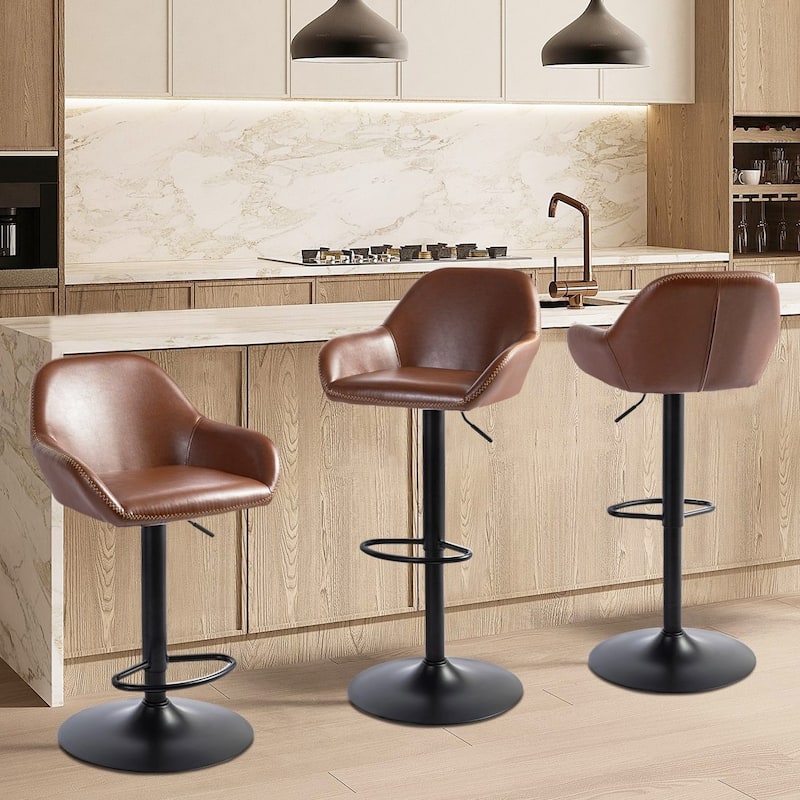 Glitzhome Set of 3 Mid-Century Modern Adjustable Swivel Bar Stools - Set of 3