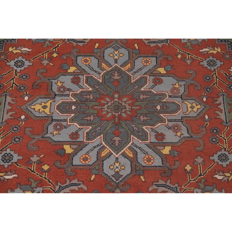 Traditional Orange Ziegler Area Rug Hand-Knotted Wool Carpet - 8'0"x 9'11"