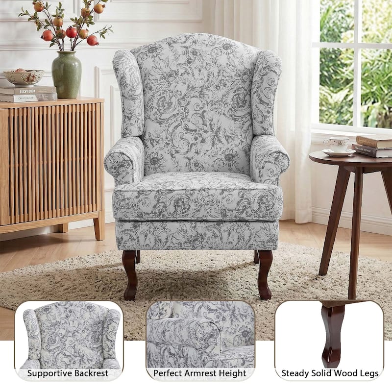 Set of 2 Elegant Living Room Wing Back Arm Chair Upholstered Accent Chair