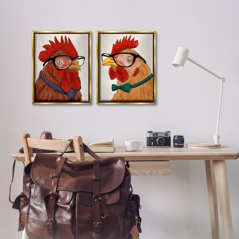 Stupell Quirky Hipster Roosters Framed Floater Canvas Wall Art Design By Marcus Prime (Set of 2)