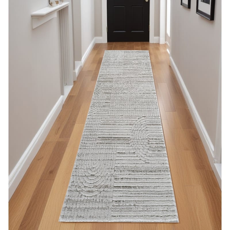 Bofik Distressed Geometric Abstract Modern Stain Resistant Woven Durable Area Rug By HomeRoots - 2' X 8' - 2' X 8' - Gray - Rectangle