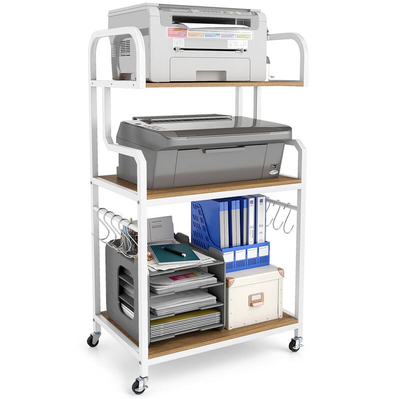 Gymax 3-Tier Rolling Printer Stand Home Office Large Printer Cart w/ - White