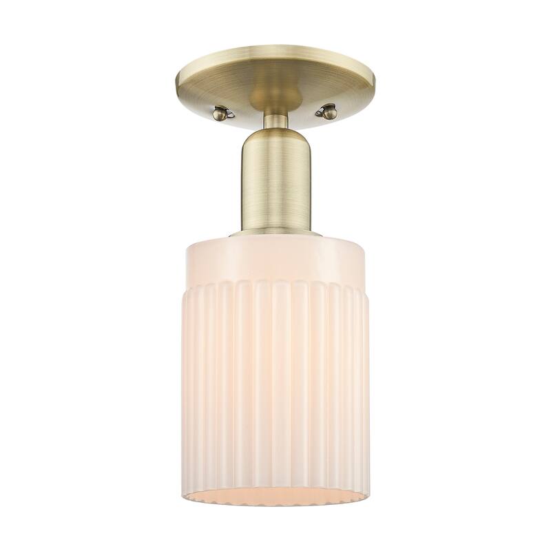 Innovations Lighting 716-1C-11-5 Hadley Semi-Flush Hadley 5" Wide - Antique Brass / Matte White
