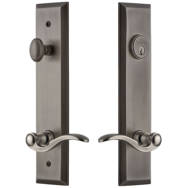 Grandeur FAVBEL_TP_ESET_238_LH Fifth Avenue Solid Brass Tall Plate Single Cylinder Keyed Entry Set with Bellagio Lever and