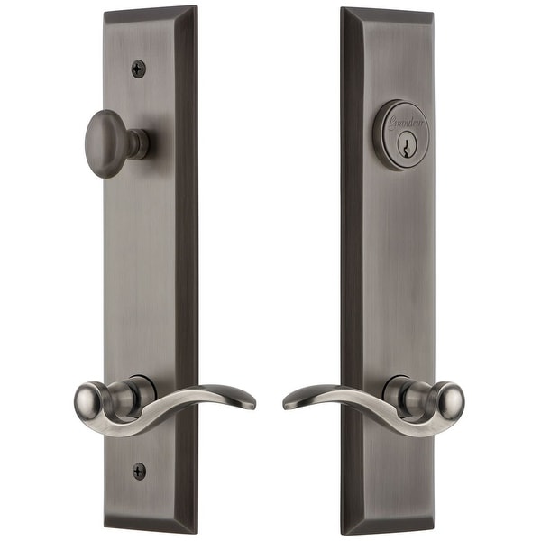 Grandeur FAVBEL_TP_ESET_238_RH Fifth Avenue Solid Brass Tall Plate Single Cylinder Keyed Entry Set with Bellagio Lever and