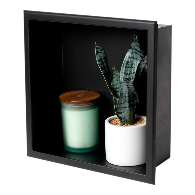 ALFI brand 12" x 12" Black Matte Stainless Steel Square Single Shelf Bath Shower Niche