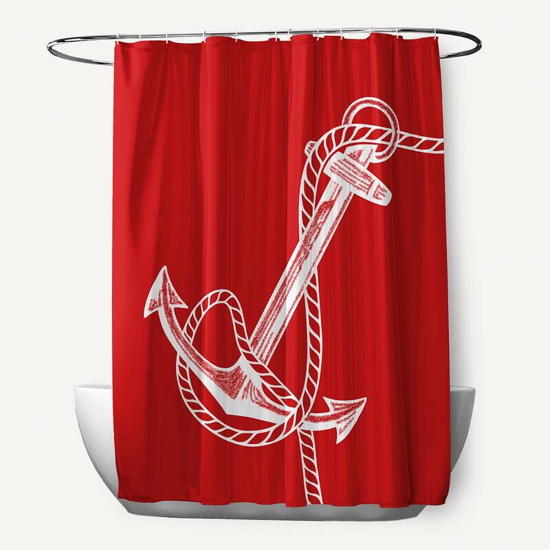 71 x 74-inch Anchored Geometric Print Shower Curtain - Red