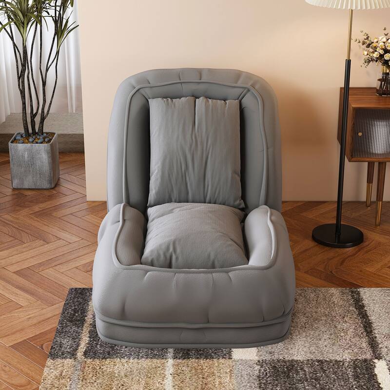 Upholstered Human & Dog Shared Sofa Bed, 5-Position Adjustable Foldable Lounger with Pillows - Grey