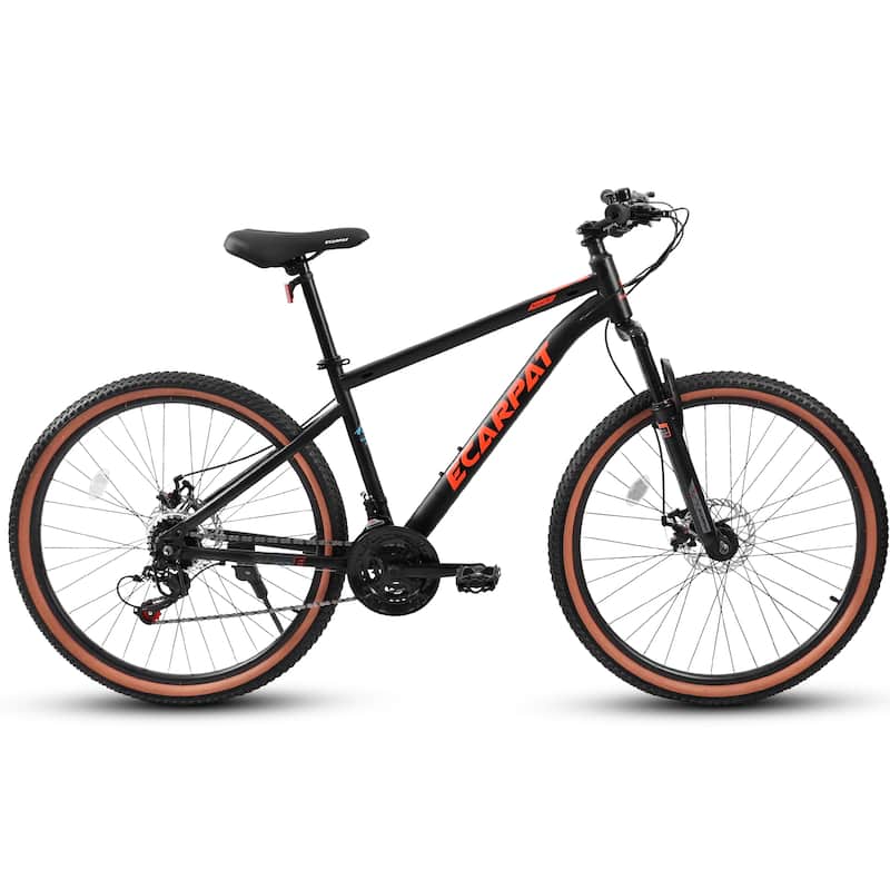 24 Inch Mountain Bike for Teenagers, High Carbon Steel Frame, Disc Brakes, Durable Design, Brown Edge Tires