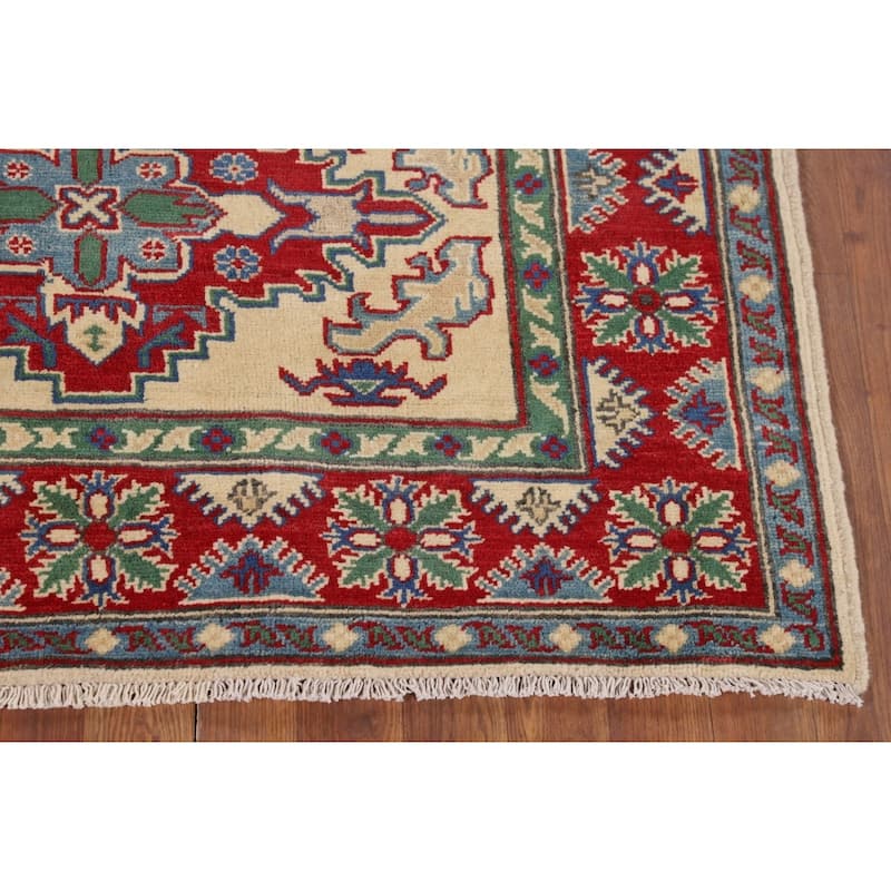 Kazak Yellow Oriental Accent Rug Hand-Knotted Wool Carpet - 4'1" x 5'7"