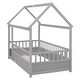 preview thumbnail 9 of 16, Twin Size Floor Wooden Bed with House Roof Frame, Fence Guardrails,Grey,for Bedroom Guest Room or Home