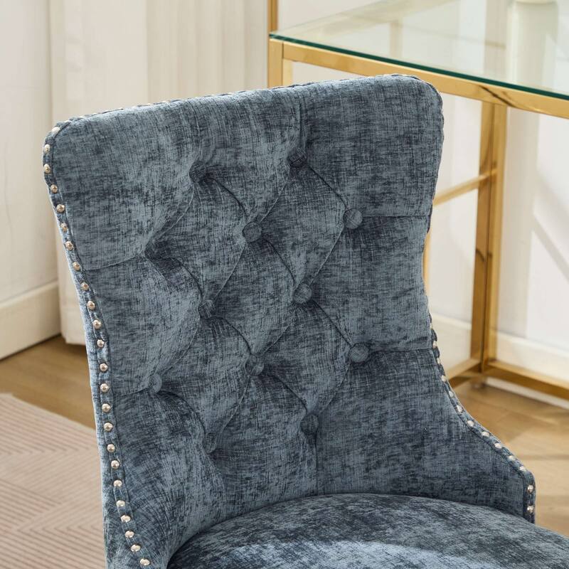 GDF Studio - Modern Chenille Tufted Upholstered Office Chair with Chrome Metal Base with Nailhead Trim and High-Rebound Cushion